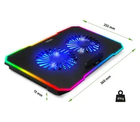 Evolveo CoolPro schwarz / Kühlpad für Laptops bis 17 Zoll / 2 × 125-mm-Lüfter / RGB-Hintergrundbeleuchtung