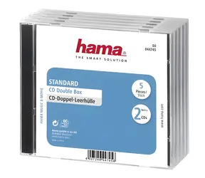 HAMA CD Standard Doppelbox, transparent-schwarz / CD/DVD-Hülle / für 2 Discs / 5 Stück