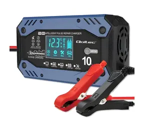 Qoltec 52482 schwarz / Autobatterieladegerät / 12/24 V / 5/10 A / LCD