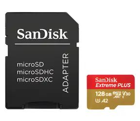 SanDisk Extreme PLUS 128 GB microSDXC / Speicherkarte / UHS-I U3 V30 A2 C10 / SD-Adapter enthalten