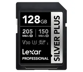 Lexar Professional SILVER PLUS SDXC 128 GB / Speicherkarte / Lesen: 205 MB/s / Schreiben: 150 MB/s / UHS-I / V30