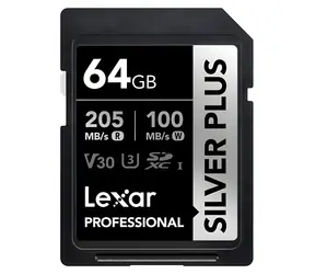 Lexar Professional SILVER PLUS SDXC 64 GB / Lesen: 205 MB/s / Schreiben: 100 MB/s / UHS-I / V30