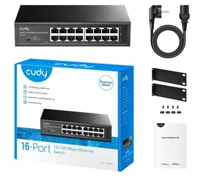 Cudy 16- Port -Switch, schwarz, 16 x RJ-45, 10/100 Mbit/s, Plug & Play, Metall