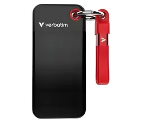 Verbatim Pocket SSD 256 GB schwarz/rot / Externe SSD / USB-C / Lesen: 10.000 MB/s / Schreiben: 10.000 MB/s