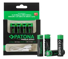 Patona AA/LR6 / Wiederaufladbarer Akku / Li- POL / 2000 mAh / 1,5 V / USB-C-Ladeanschluss / 4 Stück