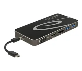 DeLock 87773 schwarz / Dockingstation / USB-C 3.2 / DP + HDMI + VGA / PD 100W