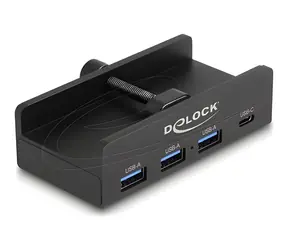 DeLock USB-Hub 5 Gbit/s, schwarz / USB-Hub / 3x USB-A + 1x USB-C / mit Verriegelungsschraube