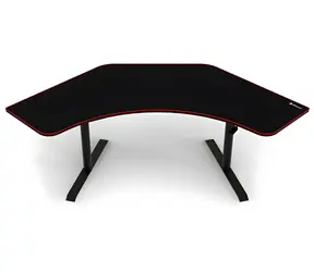 Arozzi ARENA ANGELO Schwarzer Eck-Gaming-Tisch / schwarz mit rotem Rand / L: 225 cm / B: 102 cm / H: 71-81 cm