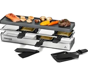Rommelsbacher RC 800 silber / Elektrischer Raclettegrill / 795 W / 4 Pfannen / Antihaftbeschichtung