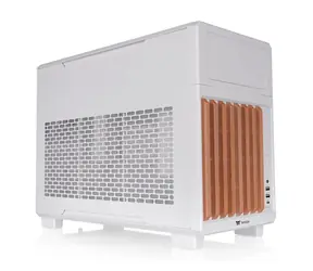 Thermaltake TR200 WS weiß, Holzoptik / Micro-ATX / 5,25"-Einschub / 360 mm AIO-Wasserkühlung / 2x USB-A 3.2 / 1x USB-C 3.2 / ohne Netzteil