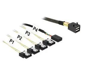 DeLock 85732 / SAS-Kabel / Mini-SAS-HD-SFF-8643 (M) > 4× SATA 7-Pin + Sideband / 1 m / schwarz