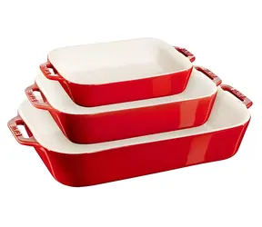 Staub Set rechteckiger Keramik-Backformen rot / 3 Stück
