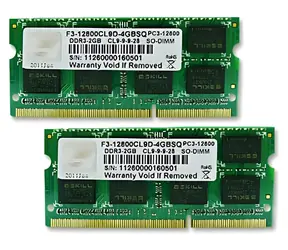G.Skill SQ 4GB Kit 2×2GB / RAM / DDR3 SO-DIMM / 1600 MHz / CL9-9-9-28 / 1,5V