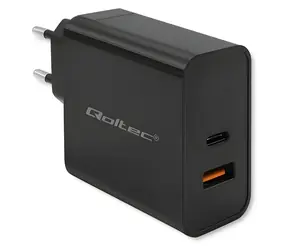 Qoltec 52381 Super Quick PD schwarz / Ladegerät / 90 W / 5-20 V / USB-C PD 3.0 / USB-A