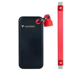 Verbatim Pocket SSD 1 TB schwarz-rot / Externes Laufwerk / USB-C 3.2 Gen 2 / R: 1000 MB/s / Schreibgeschwindigkeit: 1000 MB/s