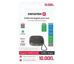 Swissten Voltbox MagGO / Powerbank / 10000 mAh / integrierte Kabel / MagSafe / Apple Watch