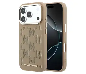Karl Lagerfeld PU Perforiertes Monogramm Beige / Schutzhülle / Apple iPhone 17 Pro Max / MagSafe