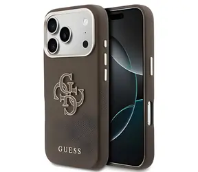 Guess PU-genarbte 4G-Harz-Metalllogo - Rückseite in Braun / für iPhone 17 Pro Max