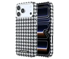 Karl Lagerfeld Hahnentrittmuster-Harzplatte schwarz / Rückseite / MagSafe / PU / iPhone 17 Pro Max