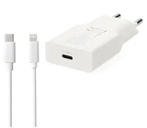 Nedis GaN 20W weiß / Wandladegerät / USB-C / PD3.0 / + USB-C - Lightning-Kabel 1 m