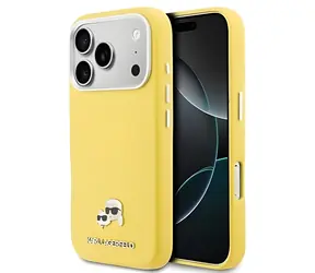 Karl Lagerfeld PU Karl und Choupette Köpfe Pins gelb / Rückseite / MagSafe / iPhone 17 Pro Max