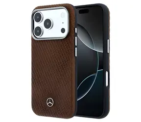 Mercedes iPhone 17 Pro Schutzhülle aus PU-Leder in Holzoptik (Kamel) / Rückseite / MagSafe / PU-Leder / Holzoptik