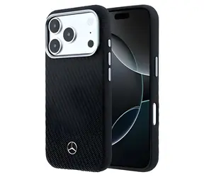Mercedes PU-Leder-Holz-Halbhülle schwarz / Rückseite / MagSafe / für iPhone 17 Pro Max / PU-Leder