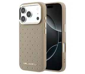 Karl Lagerfeld Perforierte Goldpunkte beige iPhone 17 Pro Max / Rückseite / MagSafe / PU-Kunstleder