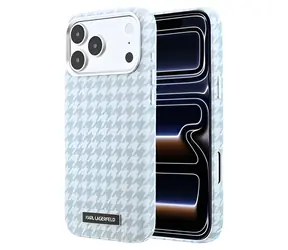Karl Lagerfeld Hahnentrittmuster Harzplatte blau / Rückseite / MagSafe / PU / iPhone 17 Pro Max