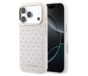 Karl Lagerfeld PU Perforierte Goldpunkte Pink / Rückseite / iPhone 17 Pro Max / MagSafe