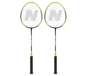 NILS NRZ204-1 / Set mit 2 Badmintonschlägern / Stahl + Aluminium / 66 cm / + Etui + 3 Federbälle
