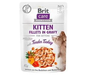 Brit Care Katzenfutter für Kätzchen: Zartes Truthahnfleisch / Beutel für Kätzchen / Filets in Saft / 85 g