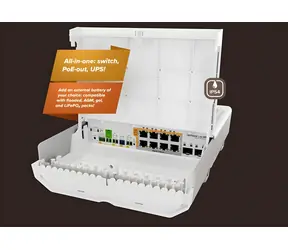 Mikrotik CSS610-8P-2S+OUT / Switch / 8x GbE RJ-45 / 2x 10G SFP+ / PoE-Out 120W / integrierte USV / ohne Netzteil