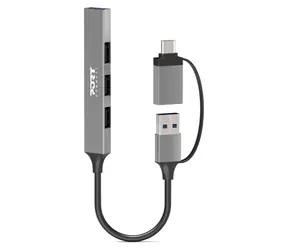 PORT CONNECT 900160 silber / USB-Hub / 1x USB 3.0 / 3x USB 2.0 / USB-A/USB-C-Anschluss