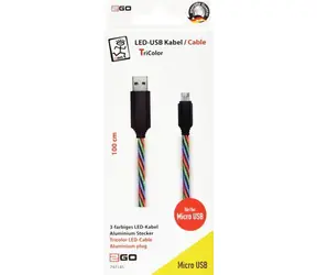 2GO Tricolor / Datenkabel / USB-A auf Micro-USB / LED-Hintergrundbeleuchtung / Aluminiumanschlüsse / 1 m