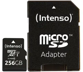 INTENSO 256 GB / Speicherkarte / microSDXC / UHS-I U1 Klasse 10 / SD-Adapter / Lesen 45 MB/s, Schreiben 10 MB/s