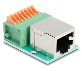 DeLock RJ45 (F) - Klemmenblock 8-polig (F) / Adapter / Cat.5e / mit Taster / grün, silber
