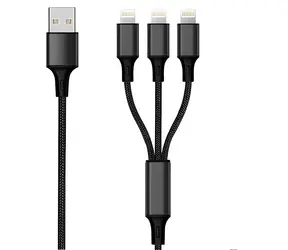 2GO schwarzes 3-in-1-Ladekabel / USB-A - USB-C - Micro-USB - Lightning - 1,5 m - Nylon - 3 A