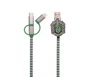 ThumbsUp! Slytherin-Grün, Grau / Ladekabel / 3-in-1 / USB-A, Micro-USB, Lightning, USB-C / 1 m
