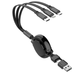2GO 5-in-1 schwarz / Ladekabel / USB-A & USB-C / Micro-USB & Lightning & USB-C / 20-100 cm