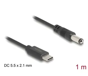 DeLock USB-C > DC 5,5 x 2,1 mm schwarz / Stromkabel / 1 m / 5 V / 1,5 A