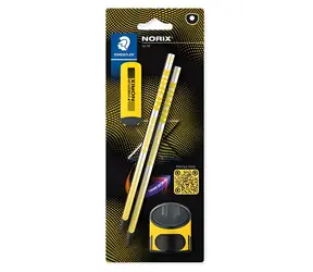 Staedtler Norix HB Set gelb/schwarz / Graphitstiftset / HB / 2x Bleistift / Anspitzer / Radiergummi