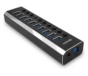 Lindy 10 Port USB 3.0 Hub, schwarz / Hub / Port-Umschalter / Netzteil 12V/3A