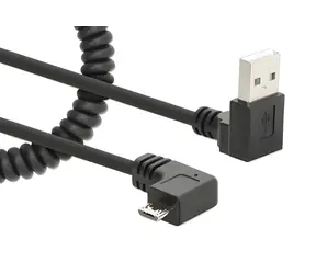 Manhattan USB-A - Micro-USB schwarz / Spiralkabel / 1 m / abgewinkelte Stecker