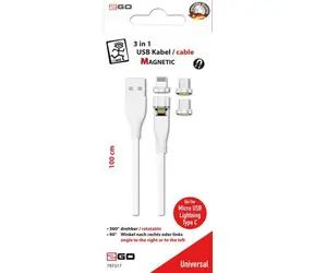 2GO weiß / 3-in-1-Ladekabel / USB-A auf USB-C, Micro-USB, Lightning / Magnetanschluss / 1 m