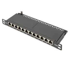 Digitus Patchpanel schwarz / 10" / 12x RJ45 / Cat6a geschirmt / PoE / 0,5 HE