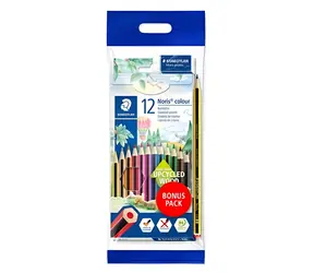 Staedtler Noris Buntstifte / Wachsmalstifte / 12er-Set / sechseckig / Holz / Etui + Radiergummi