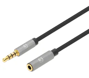 Manhattan Aux 3,5 mm / Audio-Verlängerungskabel / Klinkenstecker 3,5 mm (männlich/weiblich) / 1 m / schwarz, silber