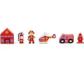 VIGA Eisenbahnzubehör Feuerwehrleute / Holzfiguren / 6 Teile / ab 3 Jahren