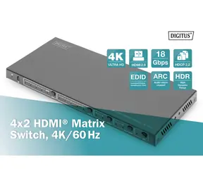 Digitus HDMI Matrix Switch 4x2 / Video-Switch / 4 Eingänge / 2 Ausgänge / 4K, 60 Hz